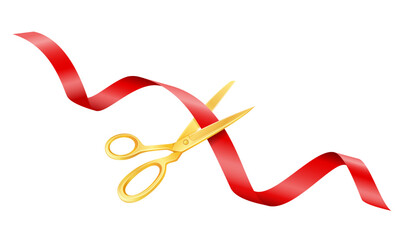 scissors cutting a satin ribbon at an opening or ceremony vector illustration