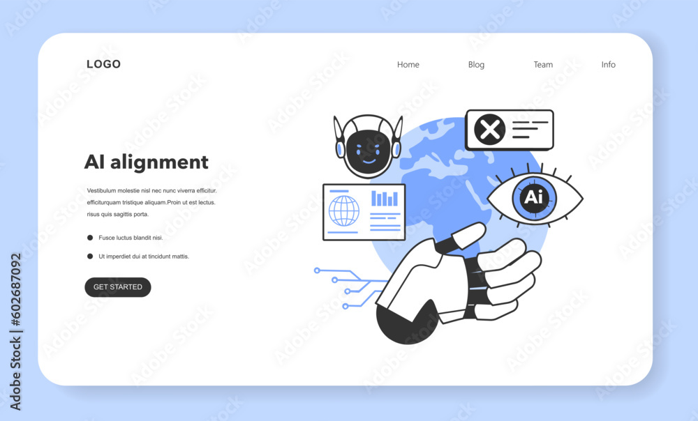 Poster ai ethics web banner or landing page. artificial intelligence alignment