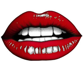 PNG Lips Collage Element with Halftone Effect Isolated © LiliGraphie
