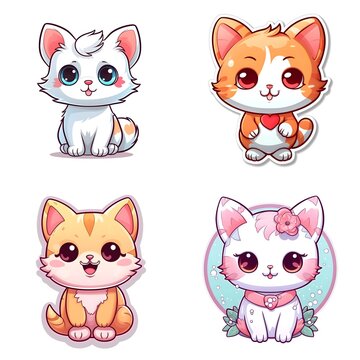 set of cute little friendly kitty characters, ai tools generated image