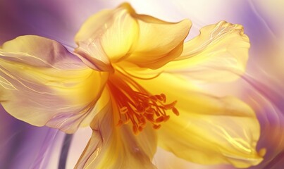  a close up of a yellow flower with a blurry background.  generative ai