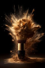 Powerful yellowdust explosion on soft makeup brush, created with generative AI