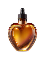 Amber glass dropper heart shape bottle on transparent background, created with generative AI