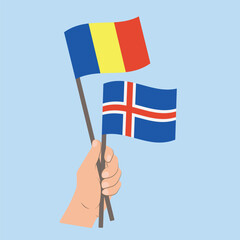 Flags of Romania and Iceland, Hand Holding flags