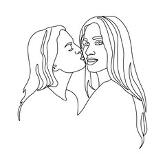 stylized pair portrait of two women in a minimalist style, the silhouette of female. LGBT couple. Couple of friends.