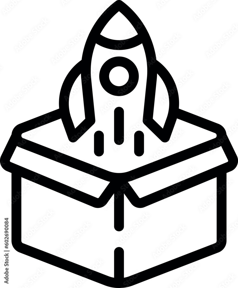Poster launch project rocket icon outline vector. creative app. boost light