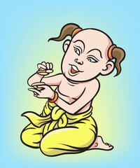 Thai children, Thai cartoons, Thai musical play. pop art retro hand drawn style vector design illustration.