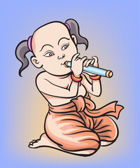 Thai children, Thai cartoons, Thai musical play. pop art retro hand drawn style vector design illustration.