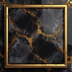 黒と金色のマーブル背景と四角いフレーム。エレガントでダークな秋冬用の正方形抽象テンプレート。AI生成画像
