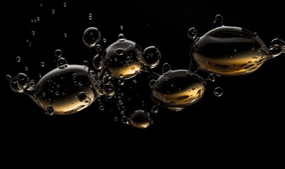 Obraz premium a group of bubbles floating in the air on a black background. generative ai