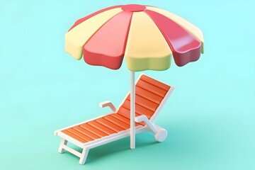 vector 3d rendering of beach chair and umbrella travel icon illustration.generative AI