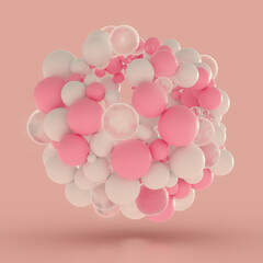 3D Render of Pastel Colored Bubbles Floating Against Pink Background