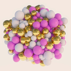 3D Render of Gold White and Purple Colored Bubbles