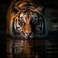 Obraz premium A tiger drinking from a river. Generative AI
