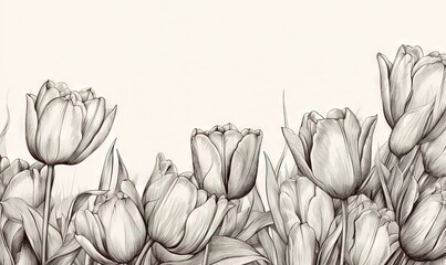  a drawing of a bunch of tulips in a field.  generative ai