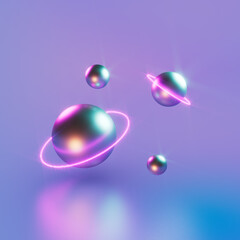 3D Render of Astronomical Spheres with Blue and Purple Colors