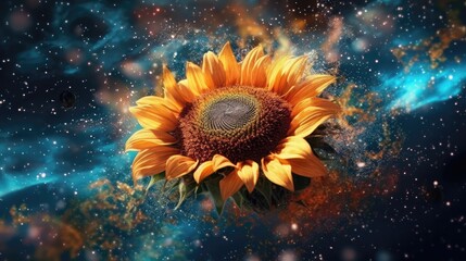 Sunflower Nebulae And Galaxies Float In Space In The Smokelike Clouds Of Gas. Generative AI