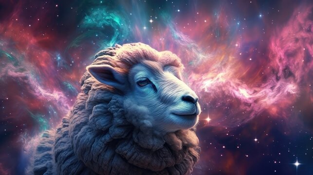 Sheep Nebulae And Galaxies Float In Space In The Smokelike Clouds Of Gas. Generative AI