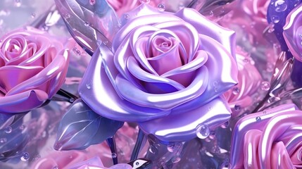 Fototapeta na wymiar Purple And Pink Rose Flowers Glitter Super Detail. Generative AI