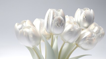 White Tulip Flowers Glitter Super Detail. Generative AI