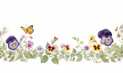  a painting of flowers and a butterfly on a white background.  generative ai