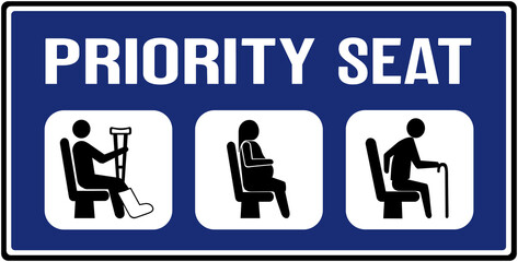 A sign in blue color that says in Portuguese language : priority seat . Preferential seat