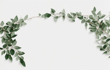 Minimal floral frame made of dry eucalyptus tree leaves and branches. Green rectangular wreath isolated on white table background. Natural composition, decor. Flat lay, top view. Generative AI