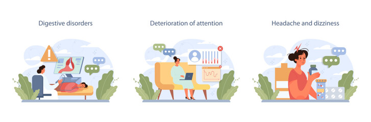 Nicotine withdrawal symptoms set. Common effects on character