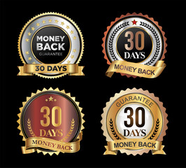 Customer satisfaction guaranteed golden badge on black background 