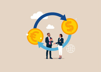 Currency exchange. Euro to dollar icon concept. Money conversion. Flat vector illustrations.