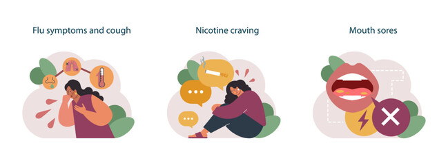 Nicotine withdrawal symptoms set. Common effects on character