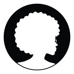 Silhouette cameo of an African American woman with an afro and glasses in a round frame - 602699080