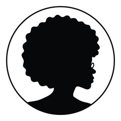 Silhouette cameo of an African American woman with an afro and glasses in a round frame - 602699087
