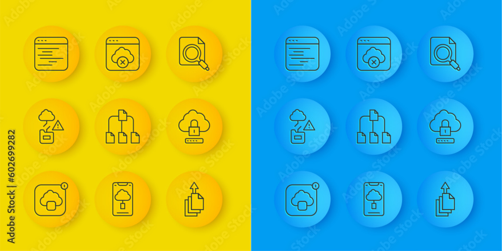 Poster set line cloud technology data transfer, folder tree, data export, computing lock, software, search 