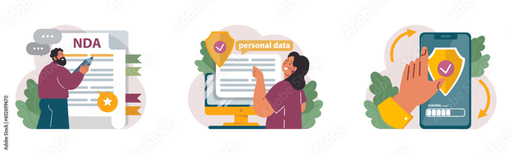 Canvas Prints personal data security set. information privacy and confidentiality