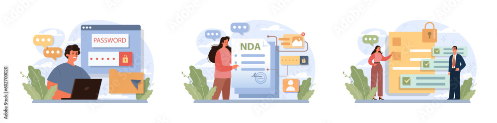 Canvas Prints personal data security set. information privacy and confidentiality