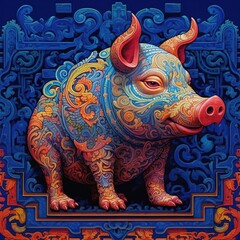Obraz premium Illustration of a animal and abstract art, AI Generated