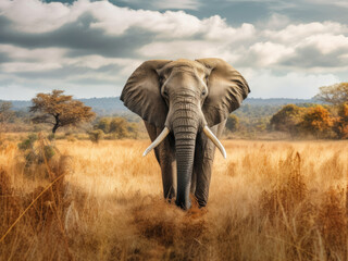 Fototapeta premium African elephant in a savanna field