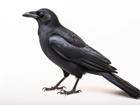 A black american crow on a white background
