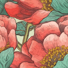 Seamless Colorful Peony Pattern.

Seamless pattern of peonys in colorful style. Add color to your digital project with our pattern!