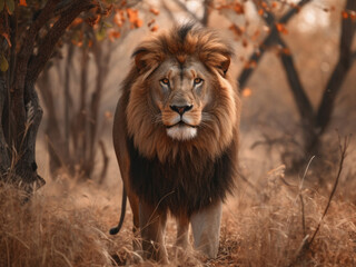 Obraz premium Male lion stands in safari