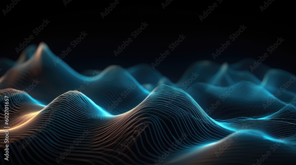 Poster 3d render of a modern background with a blue flowing particles wave design.generative ai aig21.
