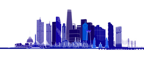 Bangkok, Thailand, is a modern city and a world-class tourist destination. drawing black line art illustration vector