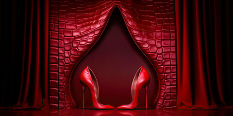 Sexy red high heel shoes. Luxurious fashion design. Studio shot. Ai Generative image