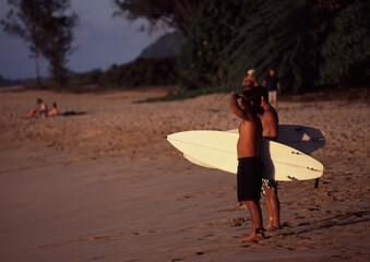 surfers are looking for waves