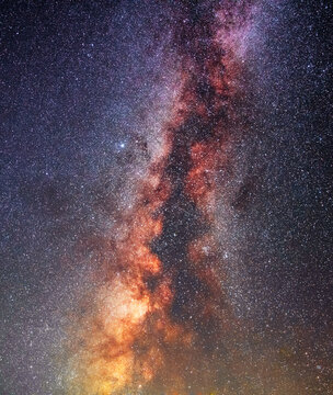 Beautiful bright close-up Milky Way galaxy. Starry sky. Night sky background.  