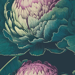 Obraz premium Seamless Colorful Peony Pattern.Seamless pattern of peonys in colorful style. Add color to your digital project with our pattern!