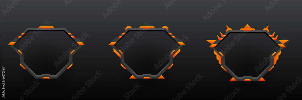 Poster futuristic black and orange color border game gui avatar banner frame template