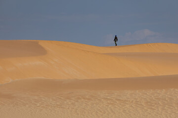 Fototapeta na wymiar person walking through the Namib desert