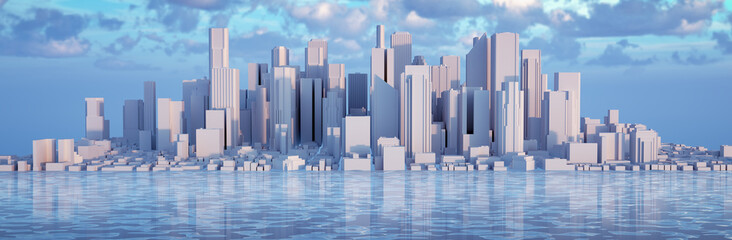 3D Render of Panoramic Futuristic Minimal City Concept